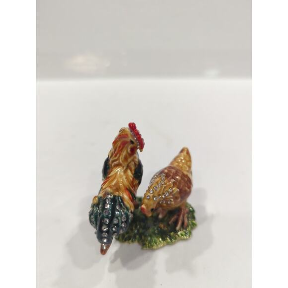 Rooster &Hen Jewelry Trinket Magnetic Closures Both Rooster And Hen Rhinestones - Picture 7 of 7